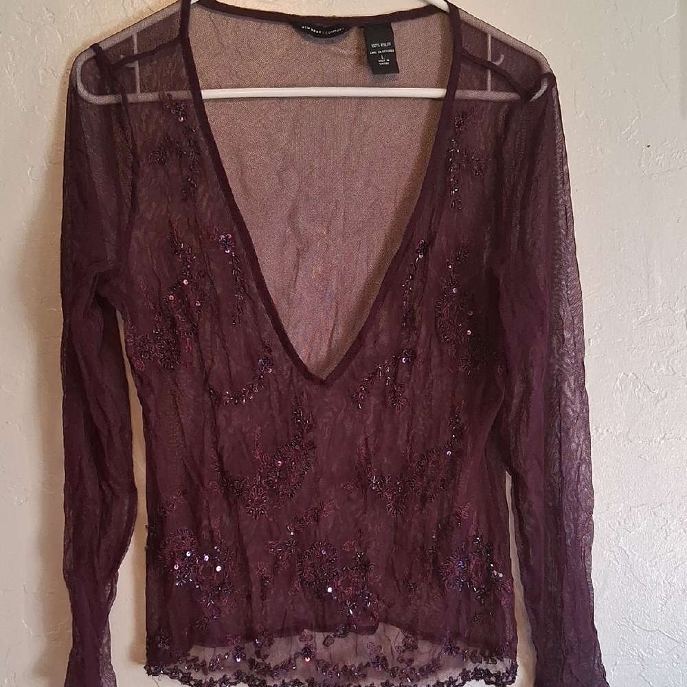 Elegant Sheer Purple Sequin Top